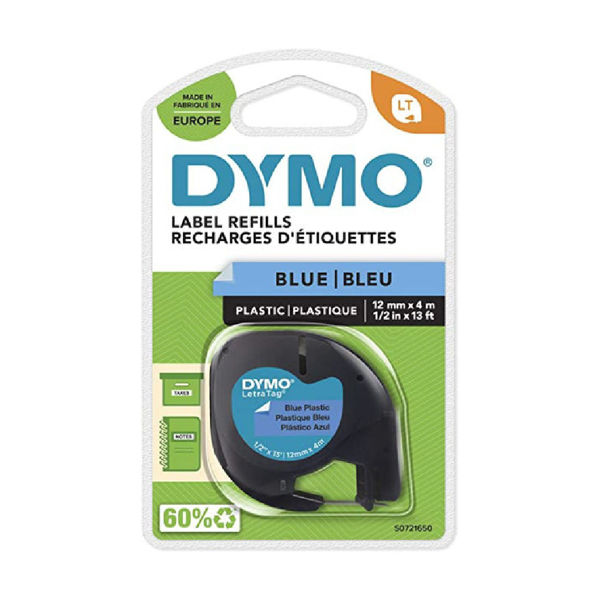 Picture of DYMO 91205 12MM X 4M BLACK ON BLUE LETRATAG TAPE